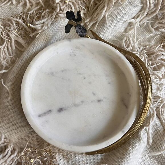 Michael Aram Black Iris Trinket Tray Brass Marble NEW - Picture 6 of 11